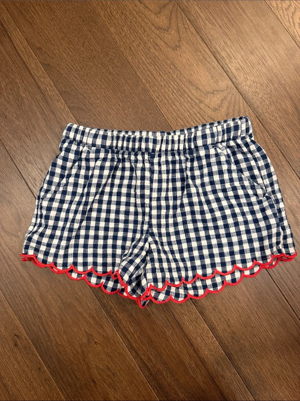 Old Navy Girls Gingham Scallop Hem Shorts Navy White Red Size 8 Medium C11-627